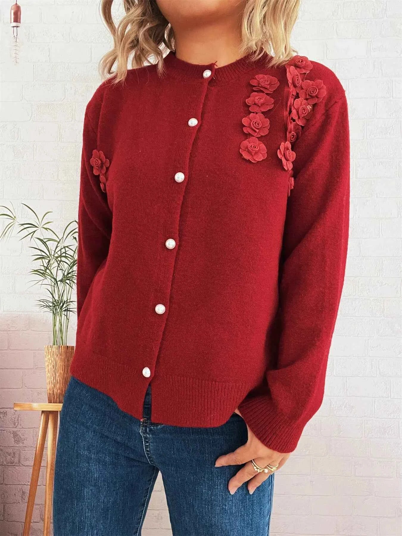 Flower Button Up Long Sleeve Cardigan fc74935ea8f74f55a374ed5321132d43-Max-Origin