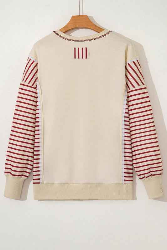Stripe Patchwork Long Sleeve Knit Top Red Stripe fc778d36-c2a1-484e-aa9e-53abaf3dde66