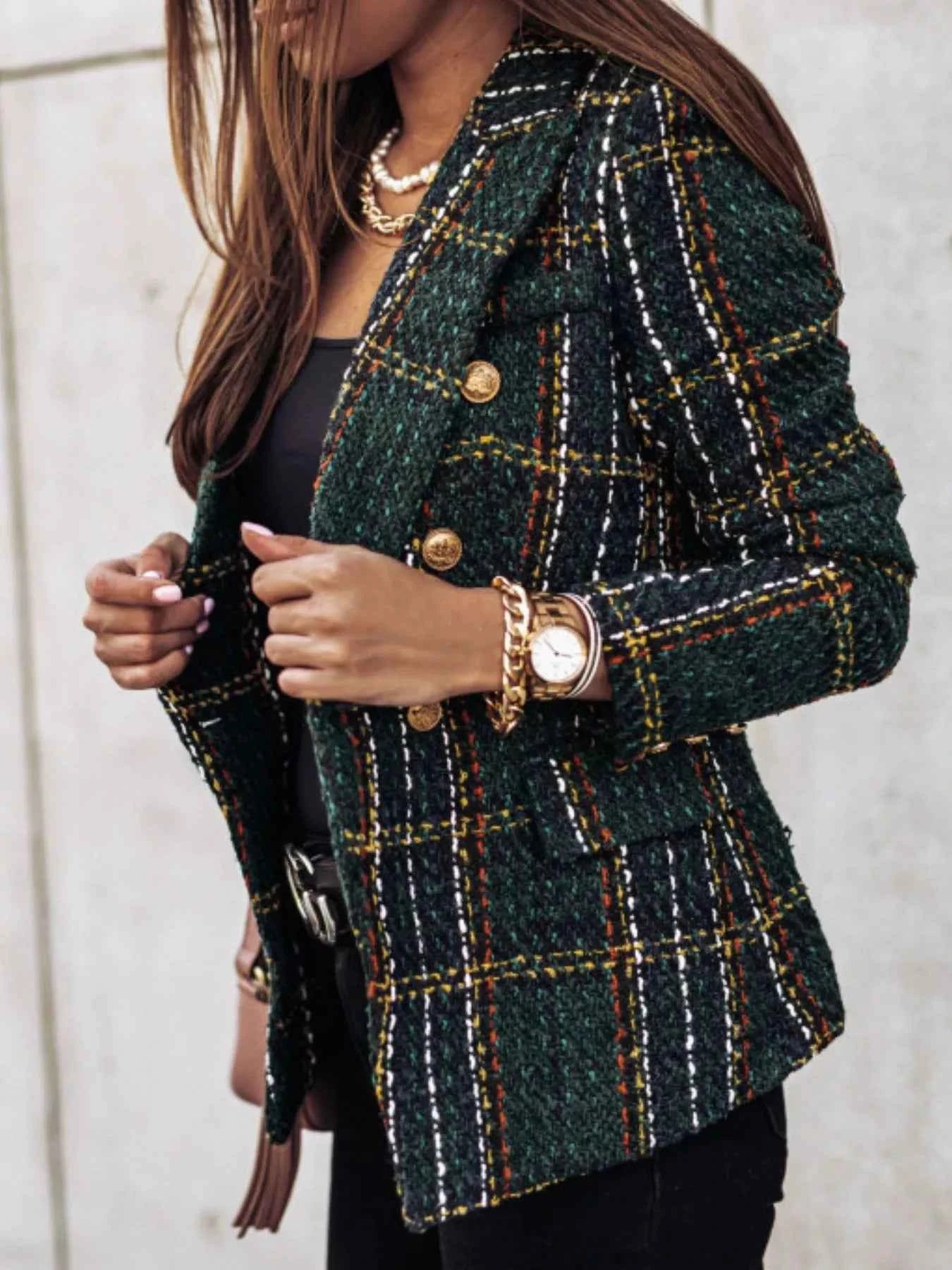 Full Size Plaid Tweed Double-Breasted Blazer Plus Size fc93c30a-48d8-485f-aeb0-228aff151a3c-Max-Origin