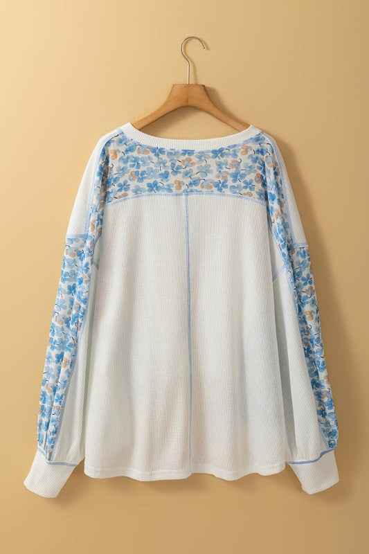 Floral Patchwork Batwing Sleeve V-Neck Blouse fc988bf1-300e-41a4-aa4e-b01326703227