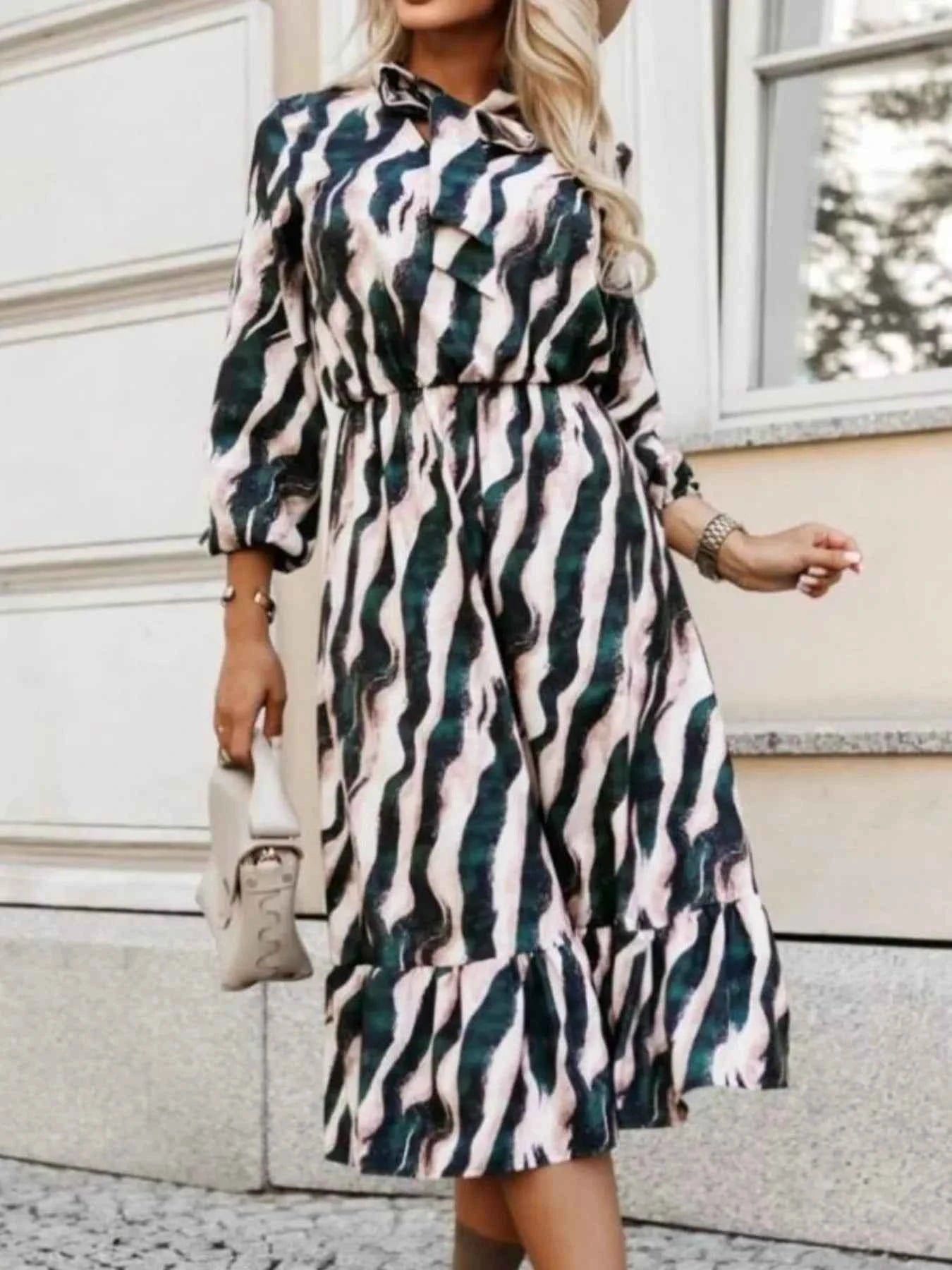 Ruffled Hem Striped Long Sleeve Dress fca25a35-61f3-4eb6-a4a3-7c64e882377b-Max-Origin