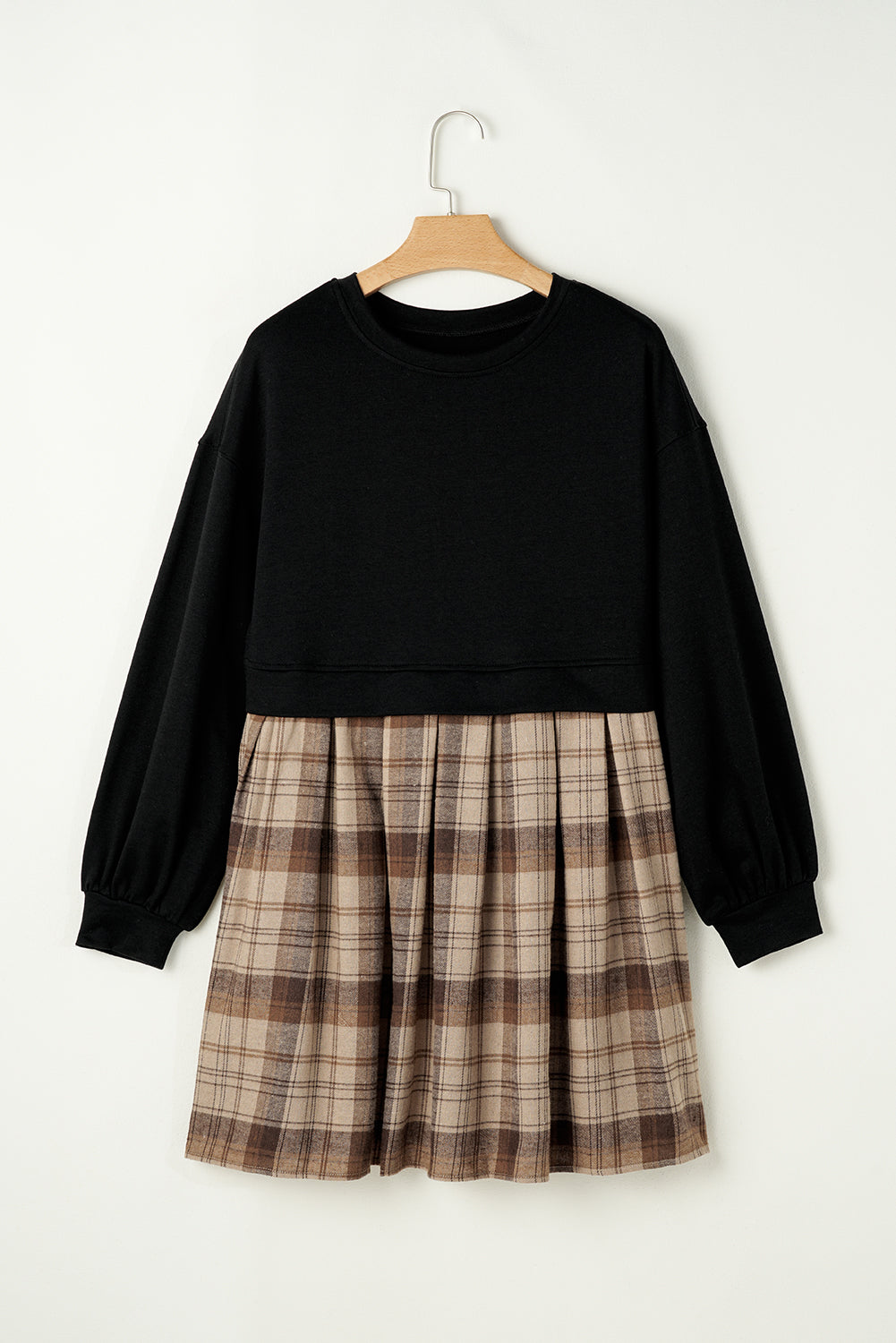 Black Plaid Patchwork High Waist Sweatshirt Mini Dress fca844efd22e678c