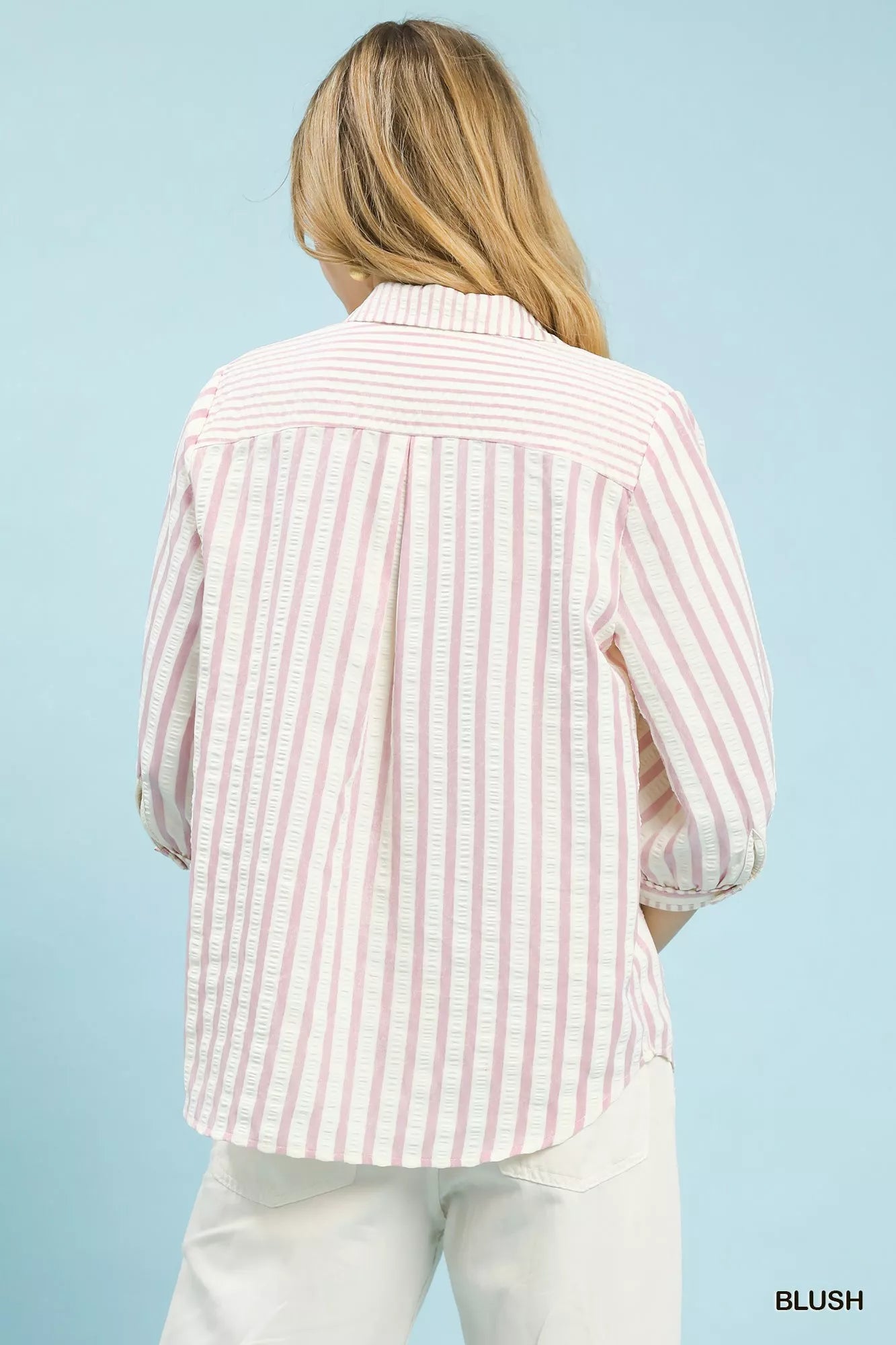 Umgee Striped Collared Neck Blouse fcaadf75-3eff-45ea-8f01-9968f39b098e-Max-Origin