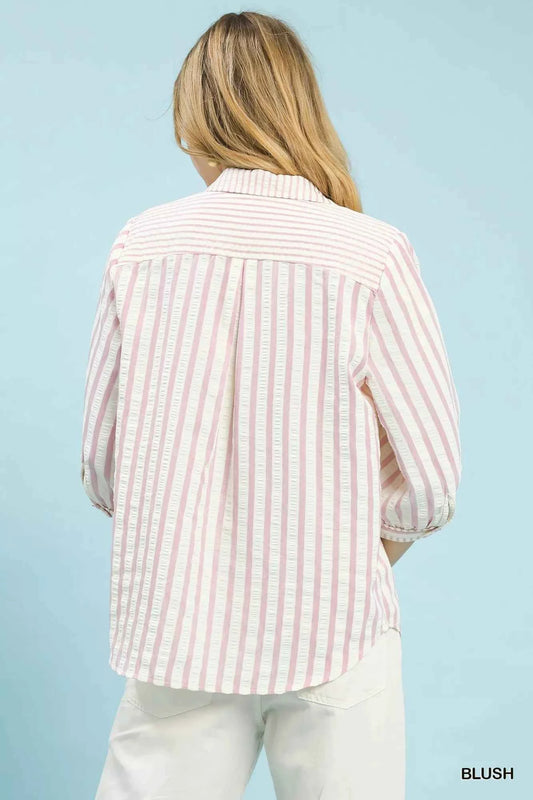 Striped Collared Neck Blouse fcaadf75-3eff-45ea-8f01-9968f39b098e-Max-Origin