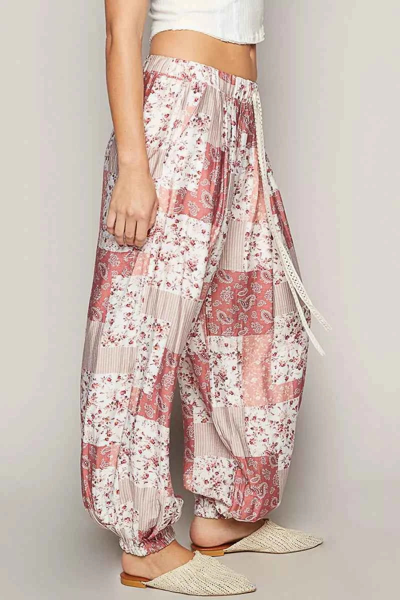 POL Drawstring Floral Patchwork Wide leg Pants fcb073a1-d099-4d3f-b43c-e633260720dd-Max-Origin