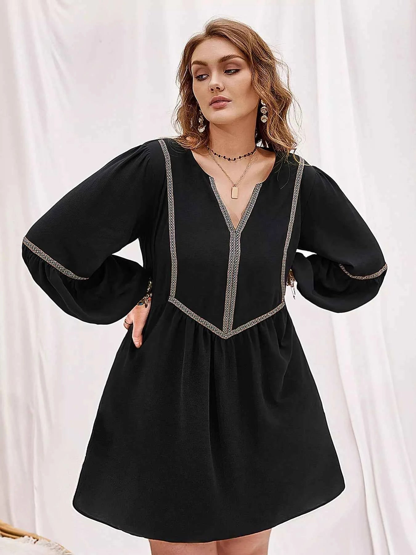 Plus Size Notched Balloon Sleeve Mini Dress fcb69494-a9f3-423d-b826-62a8468355f1-Max-Origin