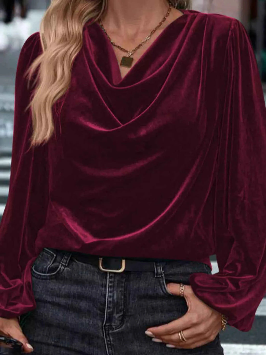 Velvet Cowl Neck Long Sleeve Blouse fcb7e25d9c554bf4bb2e3a58bd9e0759-Max-Origin