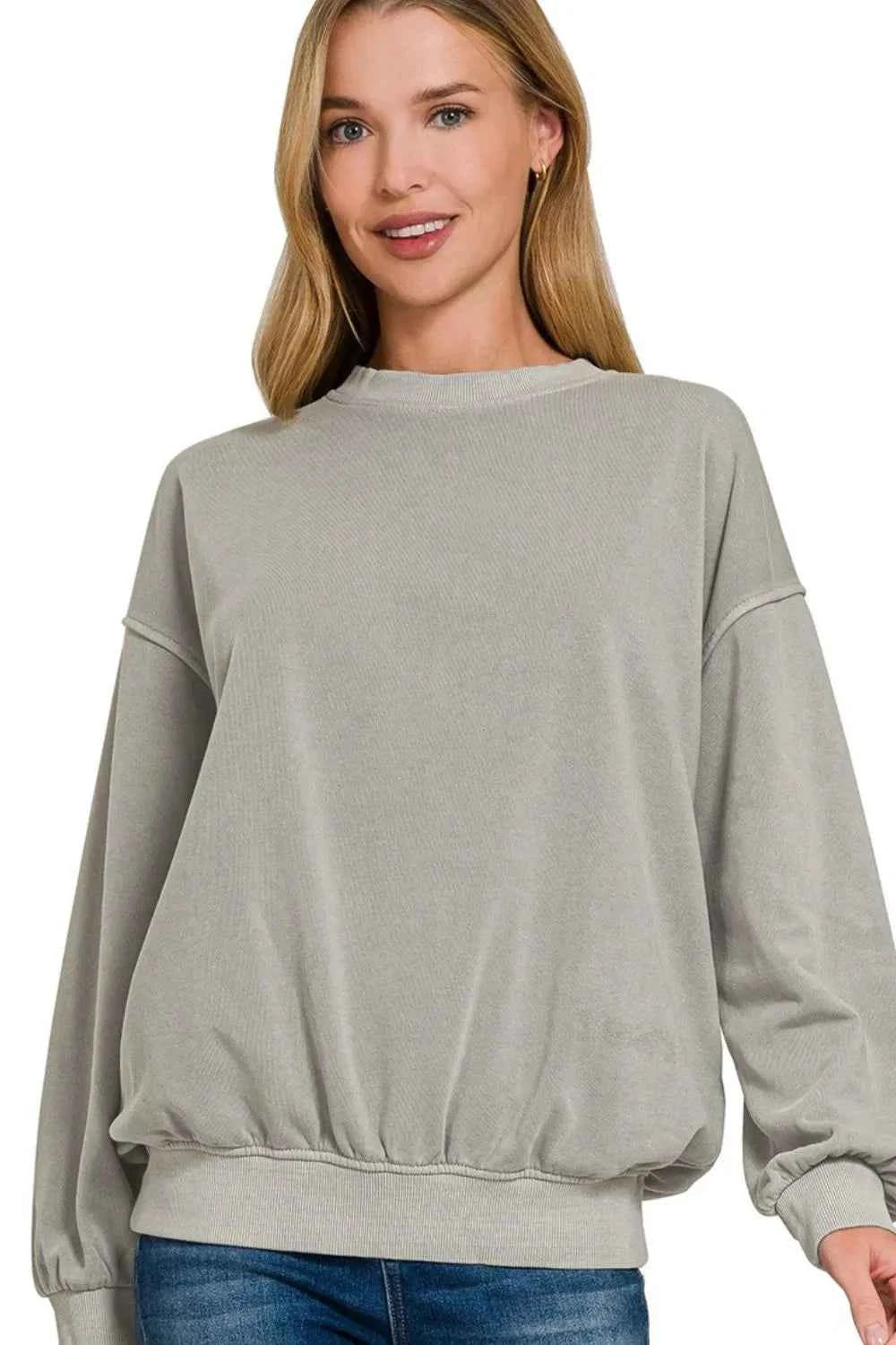 Zenana Soft Fleece Pigment Dye Round-neck Sweatshirts SLEET fcbd309d-2e0b-4be9-9535-6c237de05f0d-Max-Origin