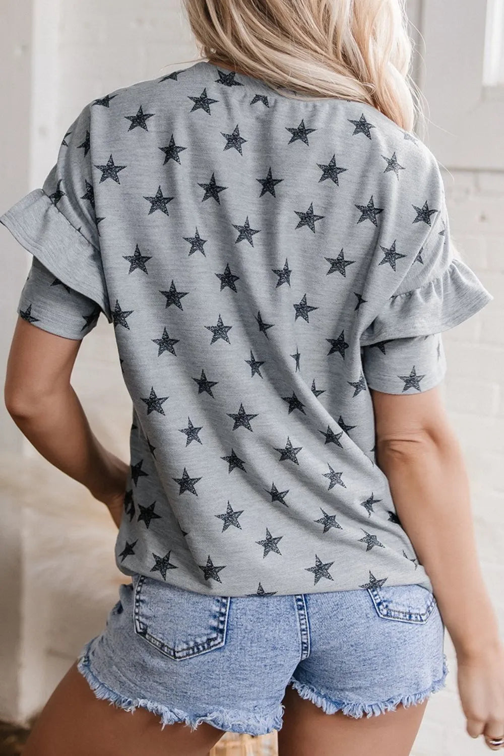 Star Print Tiered Ruffled Sleeve Crew Neck T Shirt fcd0b9b6-0b3e-4f5d-8c5b-515aaf611f4e-Max-Origin