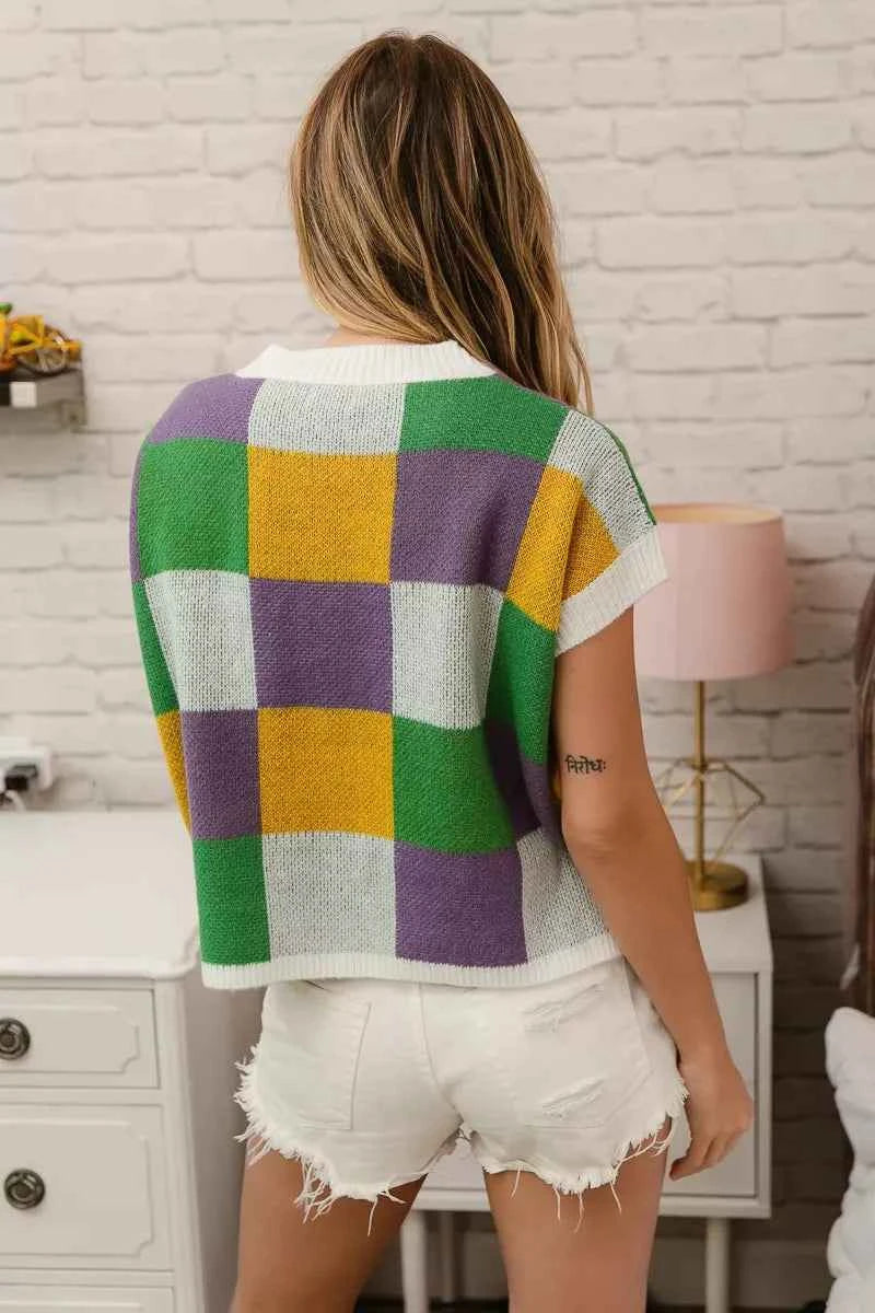BiBi Sequin Embroidery Mardi Gras Checker Sweater Top fcd21b2fb3ce4082a8a8efdf68c94cb4-Max-Origin