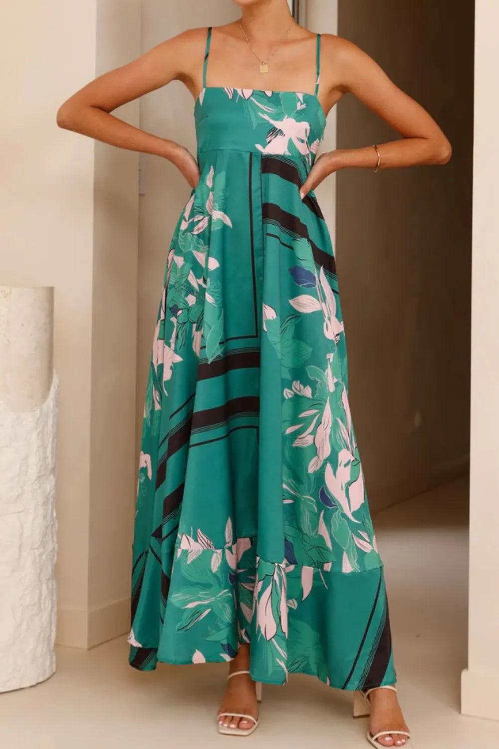 Printed Square Neck Cami Maxi Dress Green Print fce8dc84-a290-4b72-8761-244f4aa52009-Max-Origin