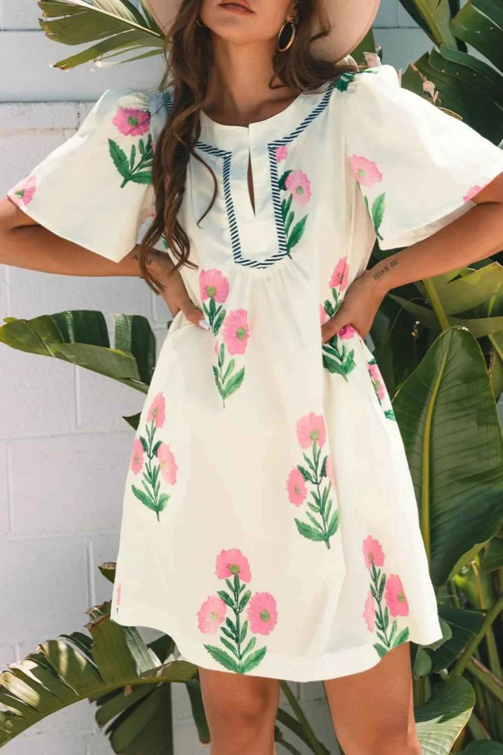 Floral Print Flutter Sleeve Summer Mini Dress fcfa2662-5418-443d-a06f-e8a1c5a70188-Max-Origin