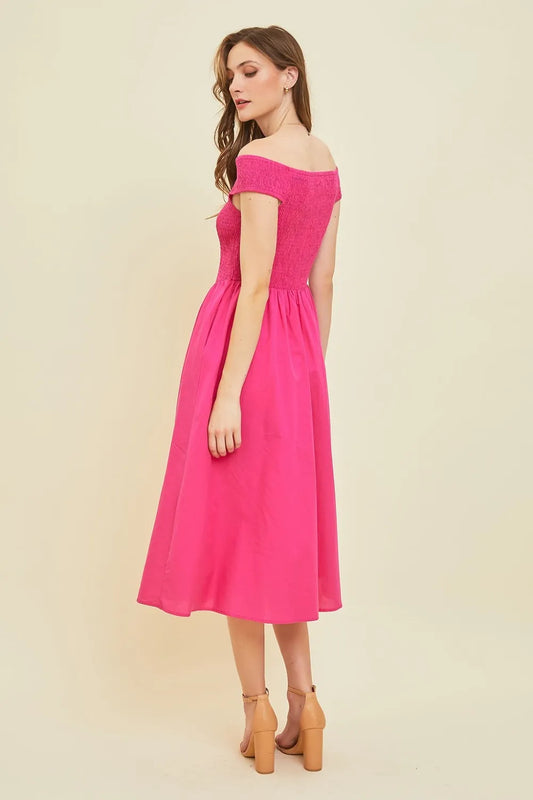 HEYSON Off-Shoulder Smocked Midi Dress fcfbdf17-edbb-4d7e-9095-b60c86dcb267-Max