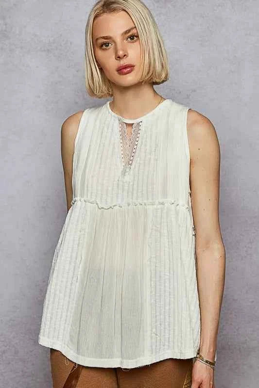 POL Lace Trim Round Neck Tank with Pintuck Detail fcfefb97-67a5-4cd0-b361-f93b0ec97db8-Max-Origin