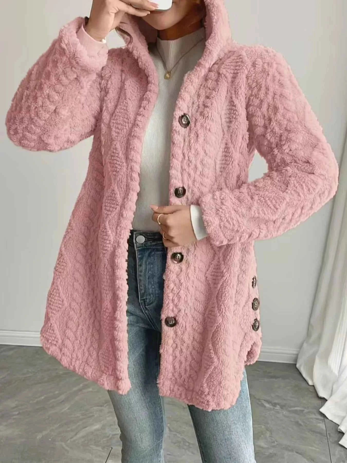 Cozy Textured Button-Front Hooded Outerwear Dusty Pink fd0010dea4e94587bf0276aefcd8ff38-Max-Origin