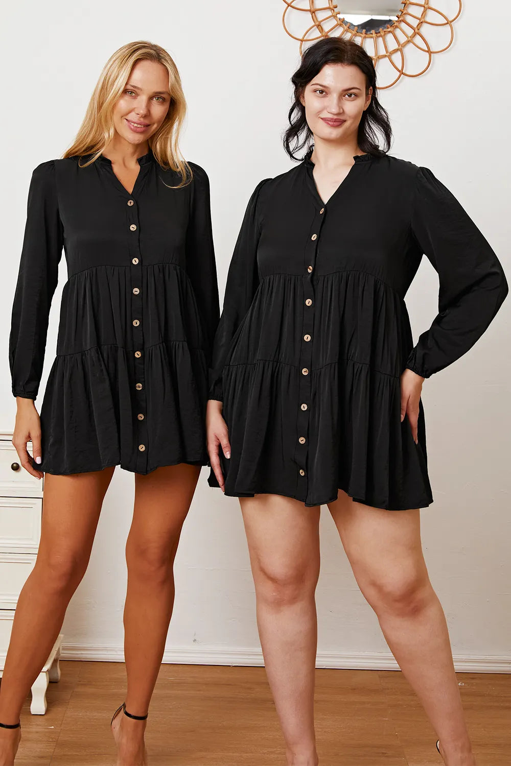 Ruffled Button Up Long Sleeve Tiered Shirt fd069fa7-c8f1-49c6-b58d-84a292618c3d-Max