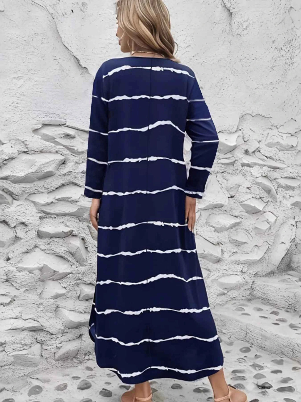 Striped V-Neck Long Sleeve Dress fd0979c7550c41b5b470093914fc544b-Max-Origin