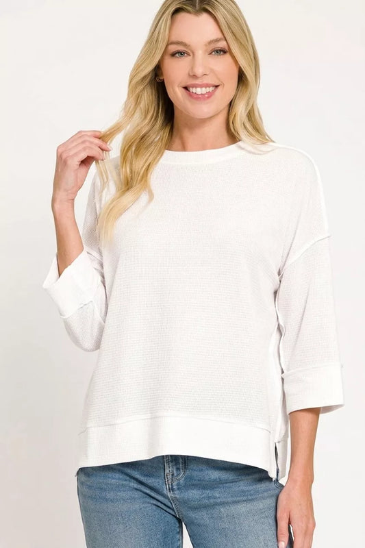 Double Knit 3/4 Sleeve Top WHITE fd184a5c-d055-498a-8d83-42525fb91b1a-Max-Origin
