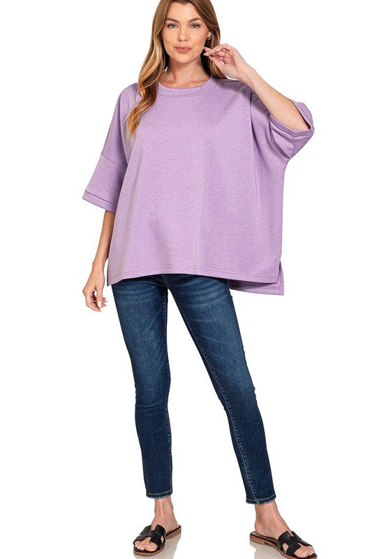 Scuba Round Neck Top With Side Slits fd18506e321346ae942a614e66786b36-Max