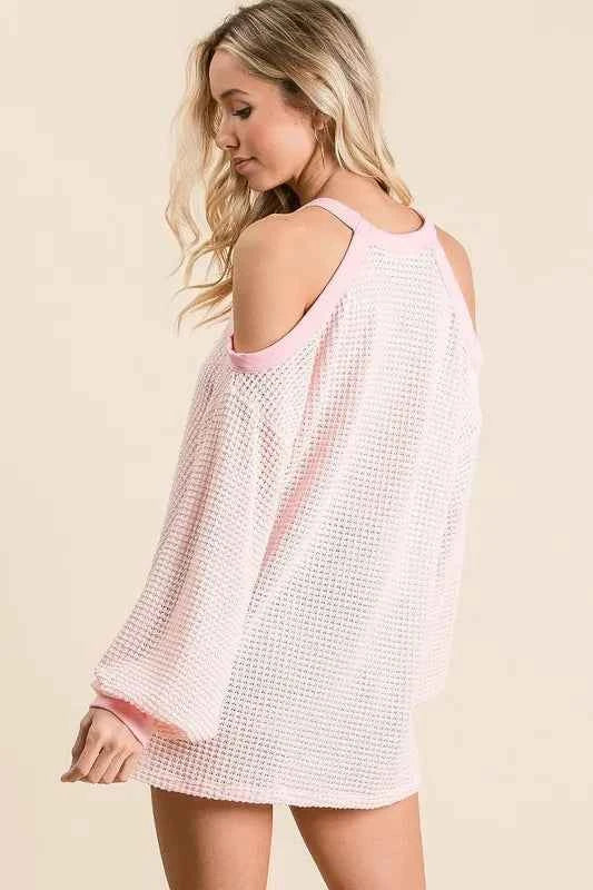 Popcorn Waffle Top with Cold Shoulder Detail fd18617b737a40a8a331b45d57d2f56f-Max-Origin