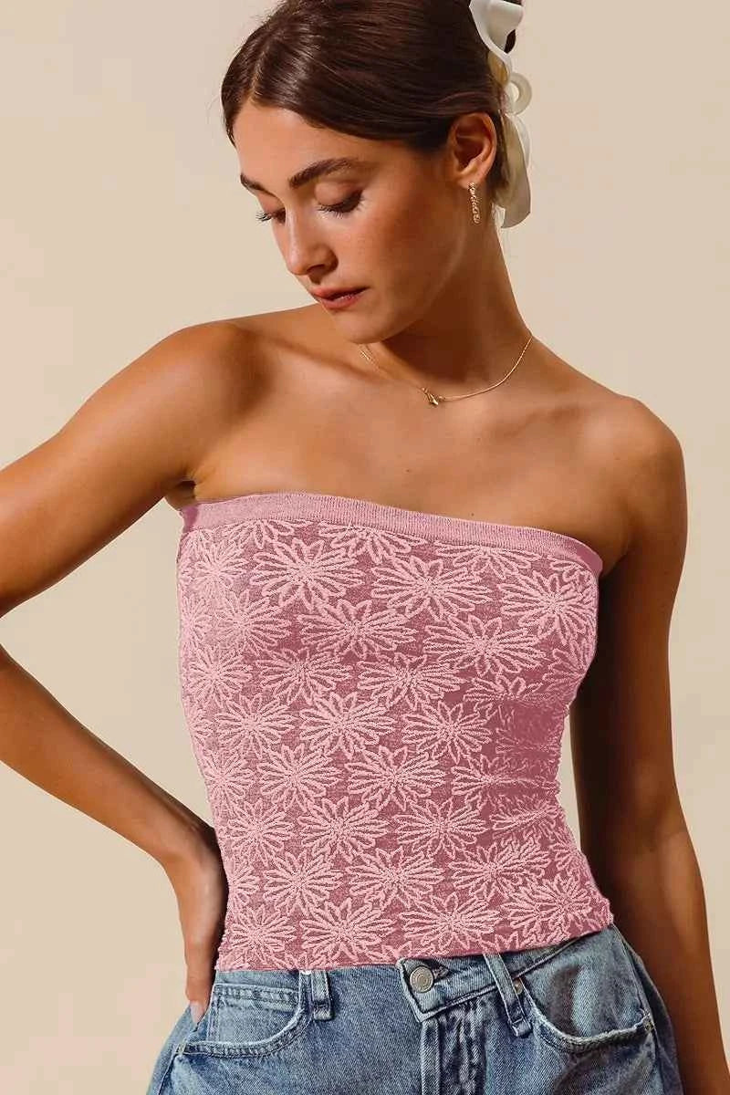 Jacquard Floral Two Tone Seamless Tube Top VINTAGE PINK fd1b5b9892e747ea83e112848bf59a5b-Max-Origin