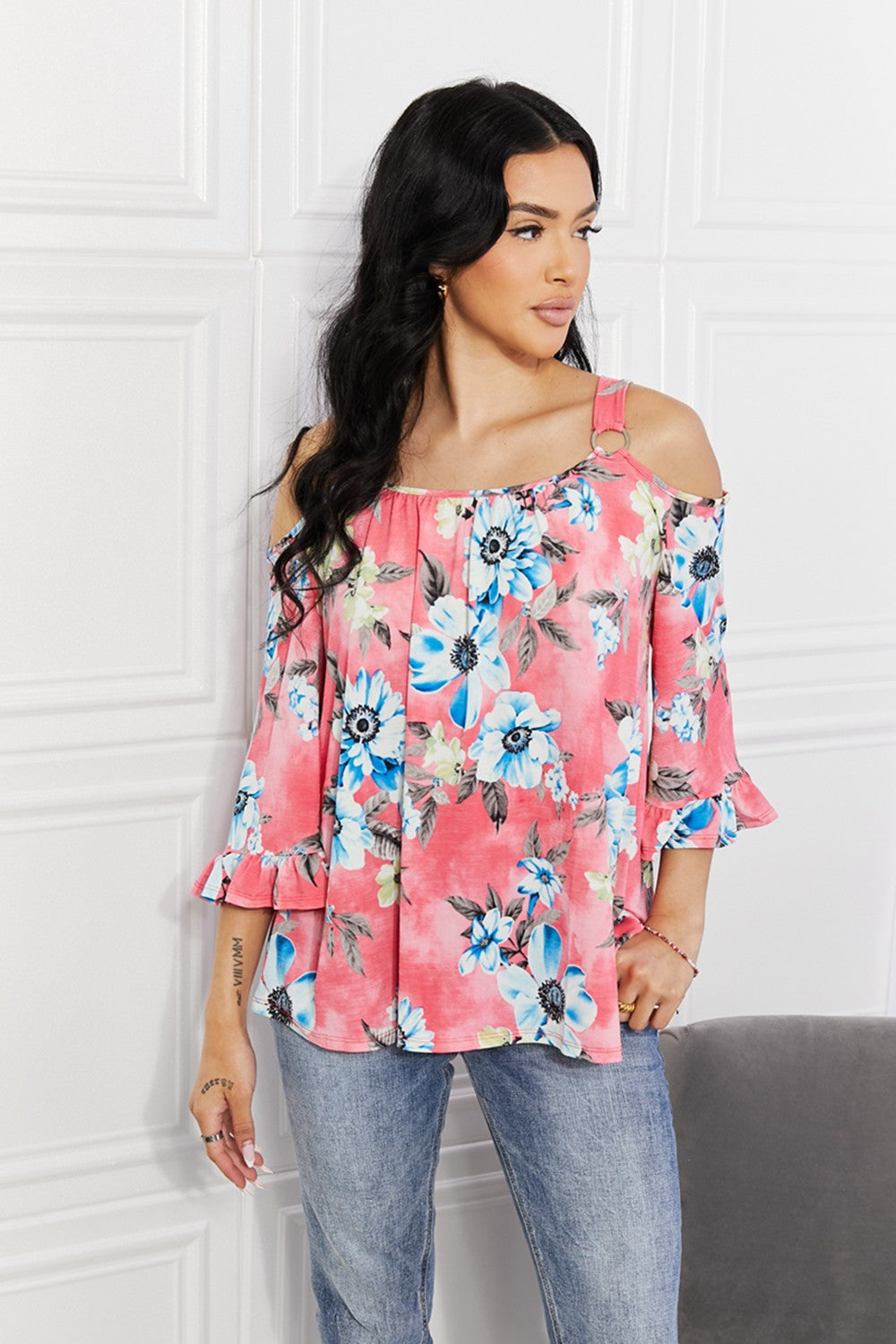 Sew In Love Full Size Fresh Take Floral Cold-Shoulder Top fd28eaf31479476c9a652ddf595ef9f9-Max