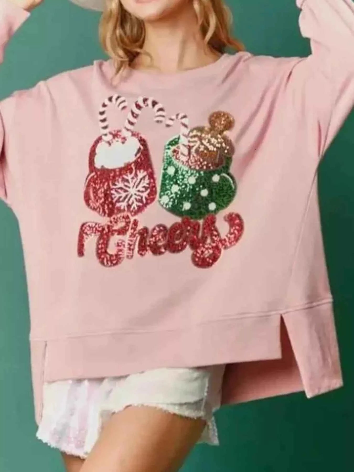 Christmas Sequin High-Low Round Neck Sweatshirt fd2c04ff-e405-4d9d-8831-836ffe93a37d-Max-Origin