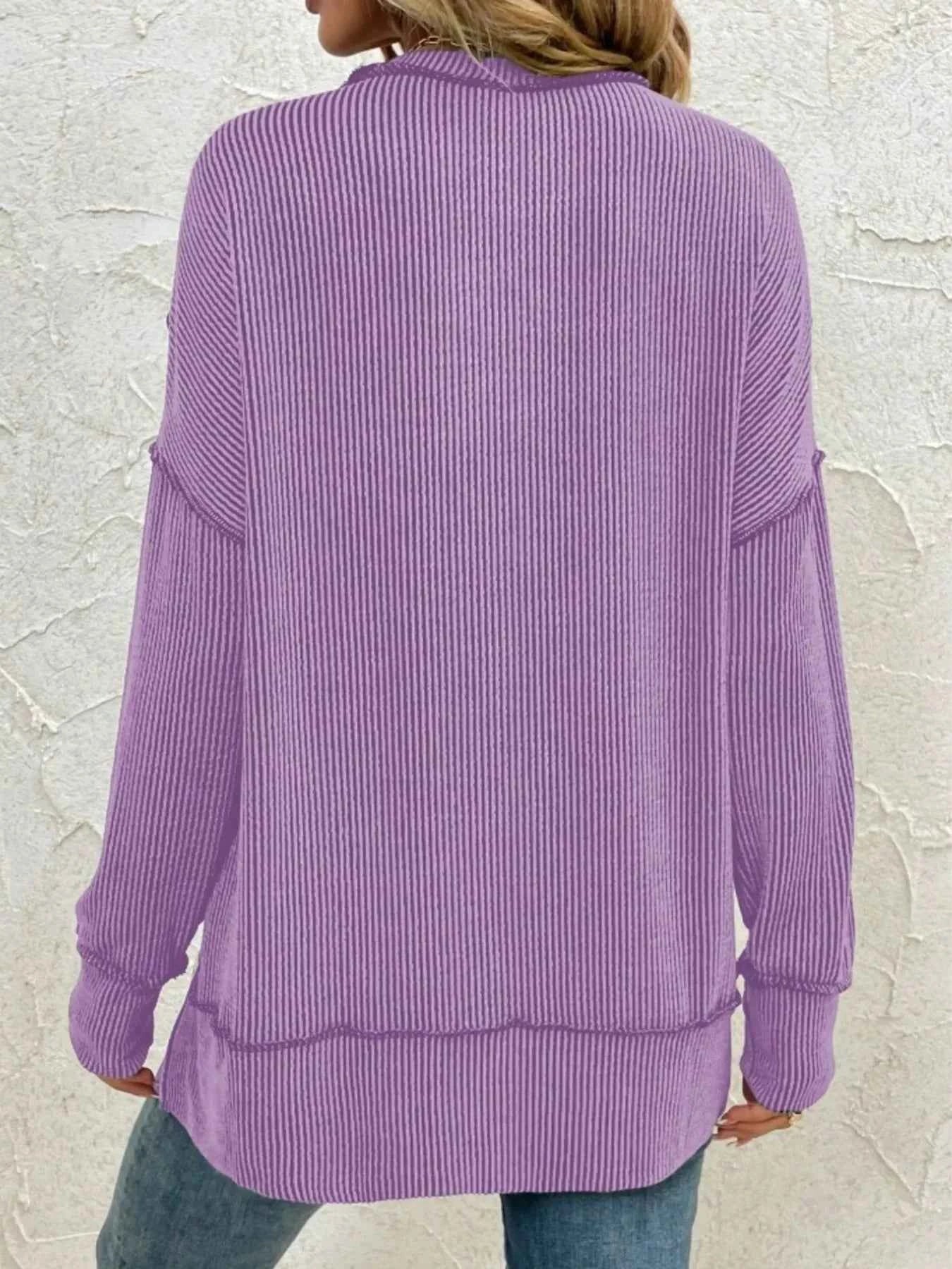 Side Slit Round Neck Dropped Shoulder Sweatshirt fd33c8dc9bf44ed781b300df06ac7225-Max-Origin