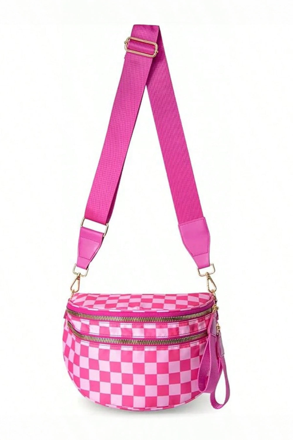 White Checkered Print Wide Strap Large Crossbody Bag fd37fc8bb5e64a41