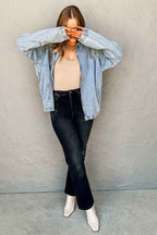 Myosotis Elastic Hem Collared Zip Up Denim Jacket fd3a129f6f685108