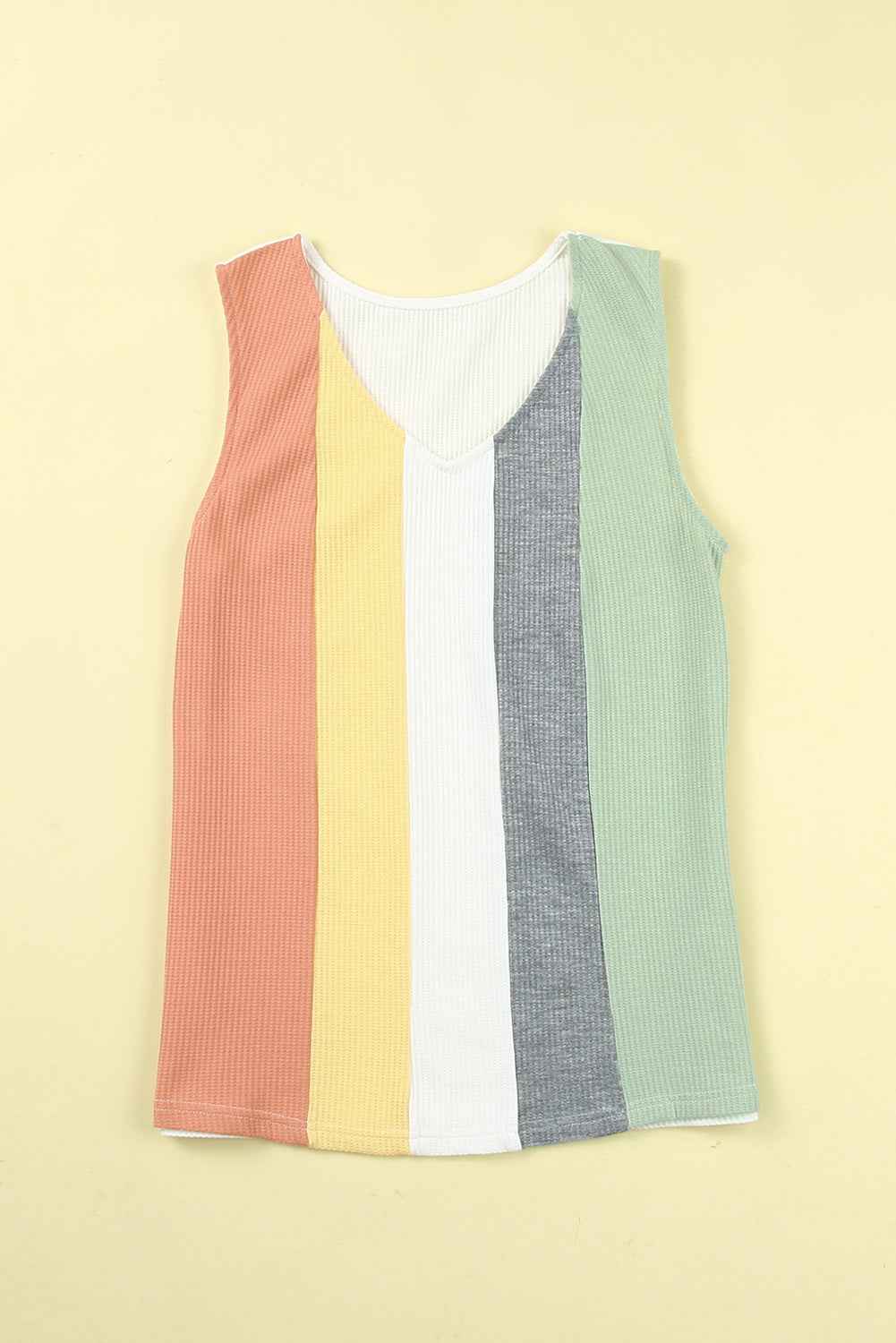 Multicolor Color Block Casual V Neck Waffle Knit Tank Top fd3ae0b184742b72