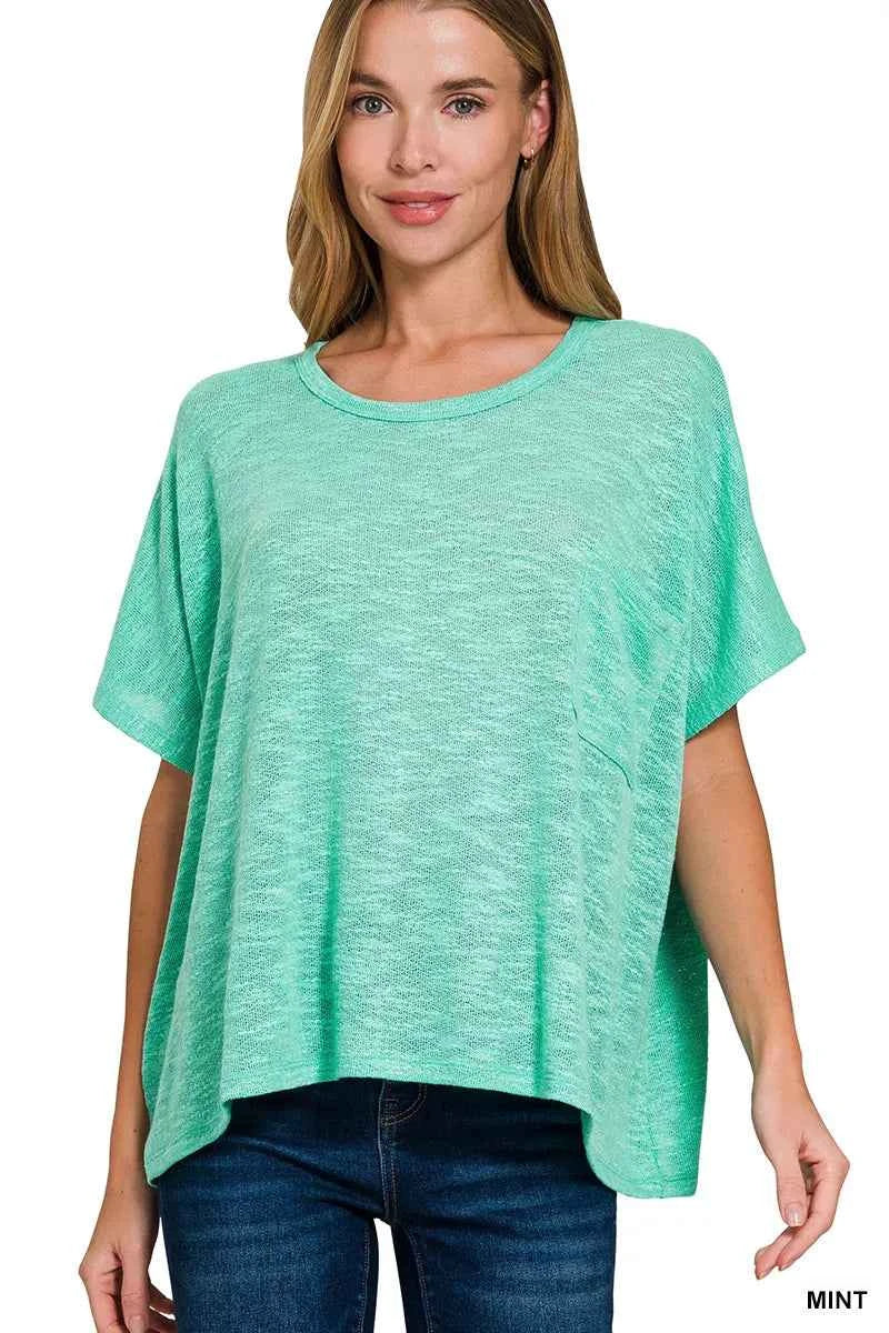Zenana Oversized Slub Hacci Top with Pocket MINT fd3ce22d-4e8d-498a-9945-13594c81d18d-Max-Origin