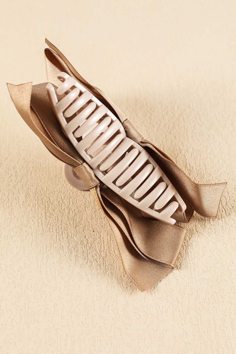 Light French Beige Solid Color Ribbon Bow Decor Hair Clip fd48a420595cd6c8