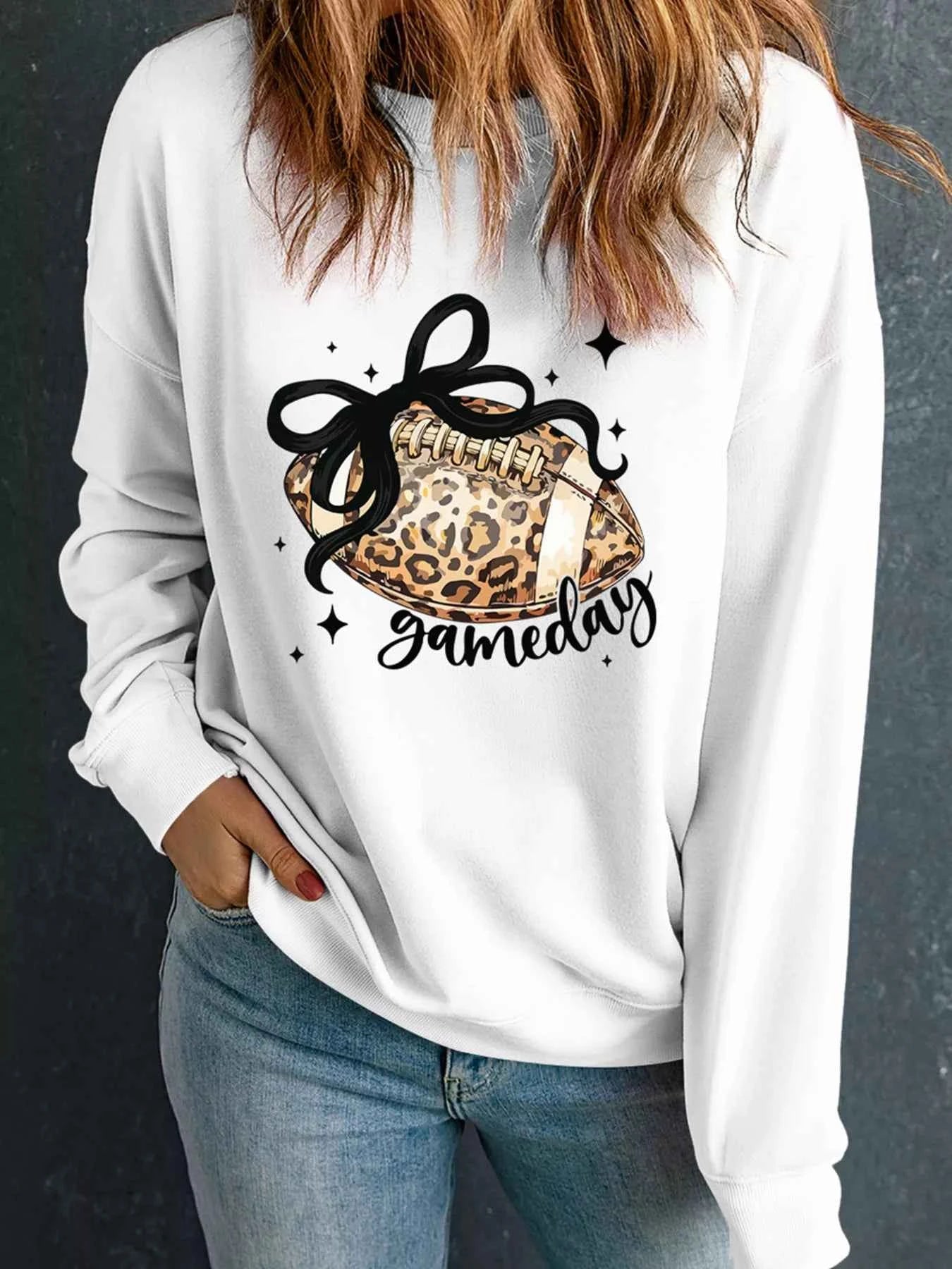 Game Day Leopard Rugby Graphic Customized Crew Neck Sweatshirt