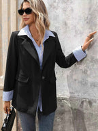 Striped Collar Long Sleeve Fake Two-Piece Blazer fd50c3e6c257432f9e9c85b08f422617-Max-Origin