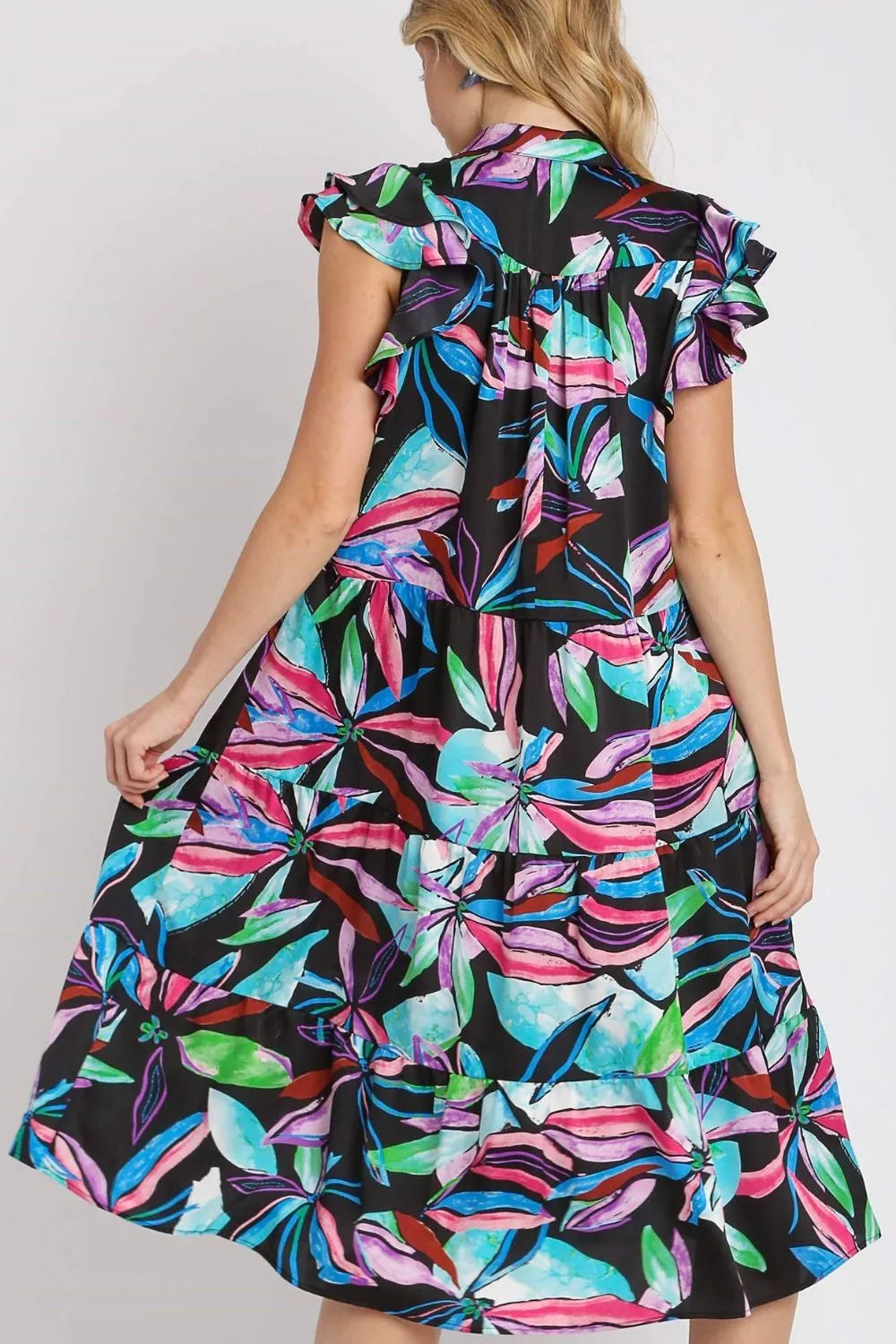 Umgee Full Size Leaf Print Double Layered Ruffle Sleeve Tiered Midi Dress Plus Size fd536a18-6296-4b66-9c34-6560ca4173c7-Max