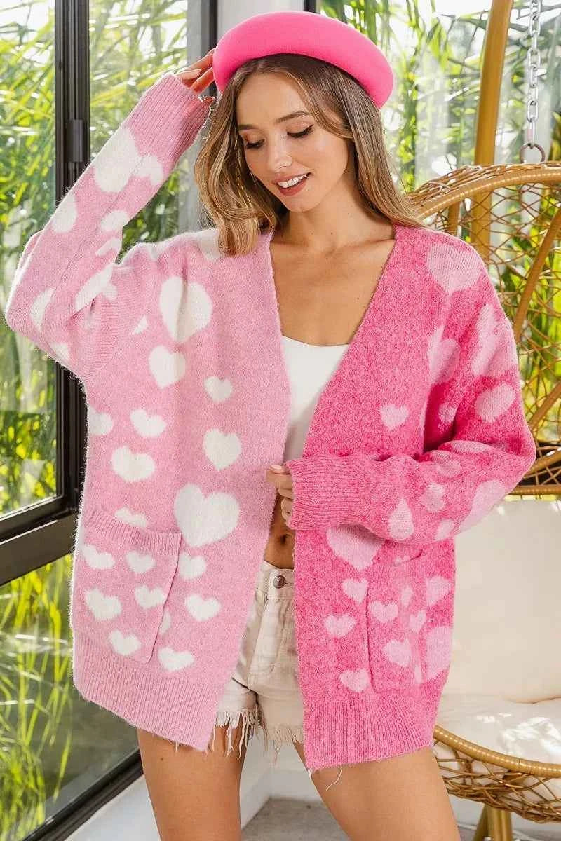 BiBi Heart Color Block V-Beck Knit Cardigan with Pockets fd5895ff5ecc4496836f1fd2e85d2304-Max-Origin
