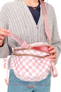 Pink Checkered Print Wide Strap Large Crossbody Bag Pink ONE SIZE Shell:100%Polyester+Lining:100%Polyester fd5a1e9a4cfabfb9