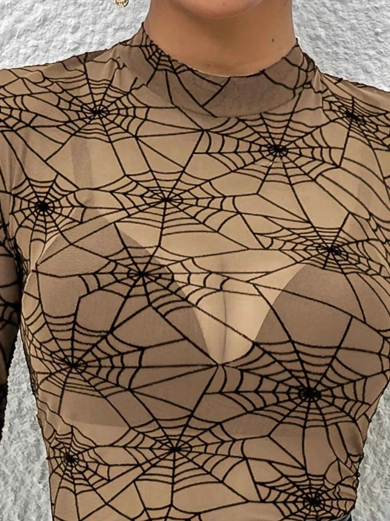 Spider Web Print Long Sleeve Blouse fd5abf52-de01-4626-9365-13fca32005a4-Max-Origin