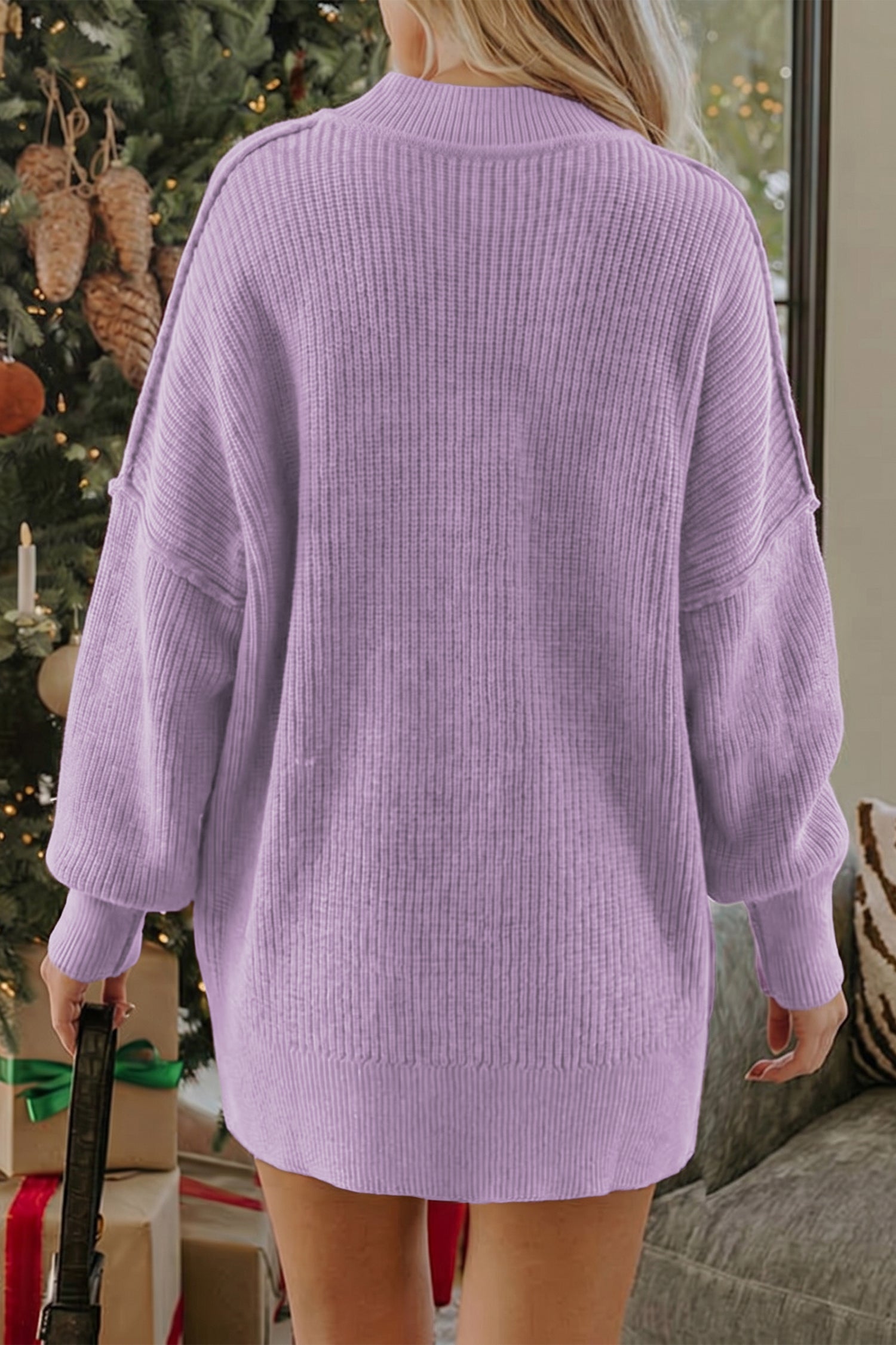 Chestnut Long Sleeve Ribbed Knit Stand Neck Regular Fit Sweater fd6413765fb37d91