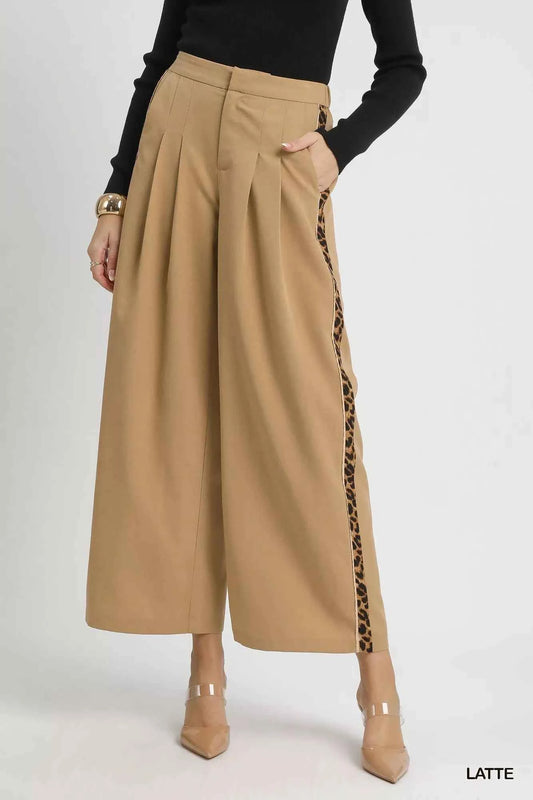 Front Pleated Wide-Leg Pants with Contrast Trim LATTE fd652285-5012-4b2d-ac3e-84108904f1fe-Max-Origin