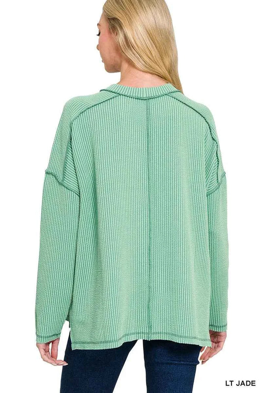 Zenana Exposed Seam Long Sleeve Corded Rib Knit Top fd81b464256746f8ae829b6f2a6e6631-Max-Origin