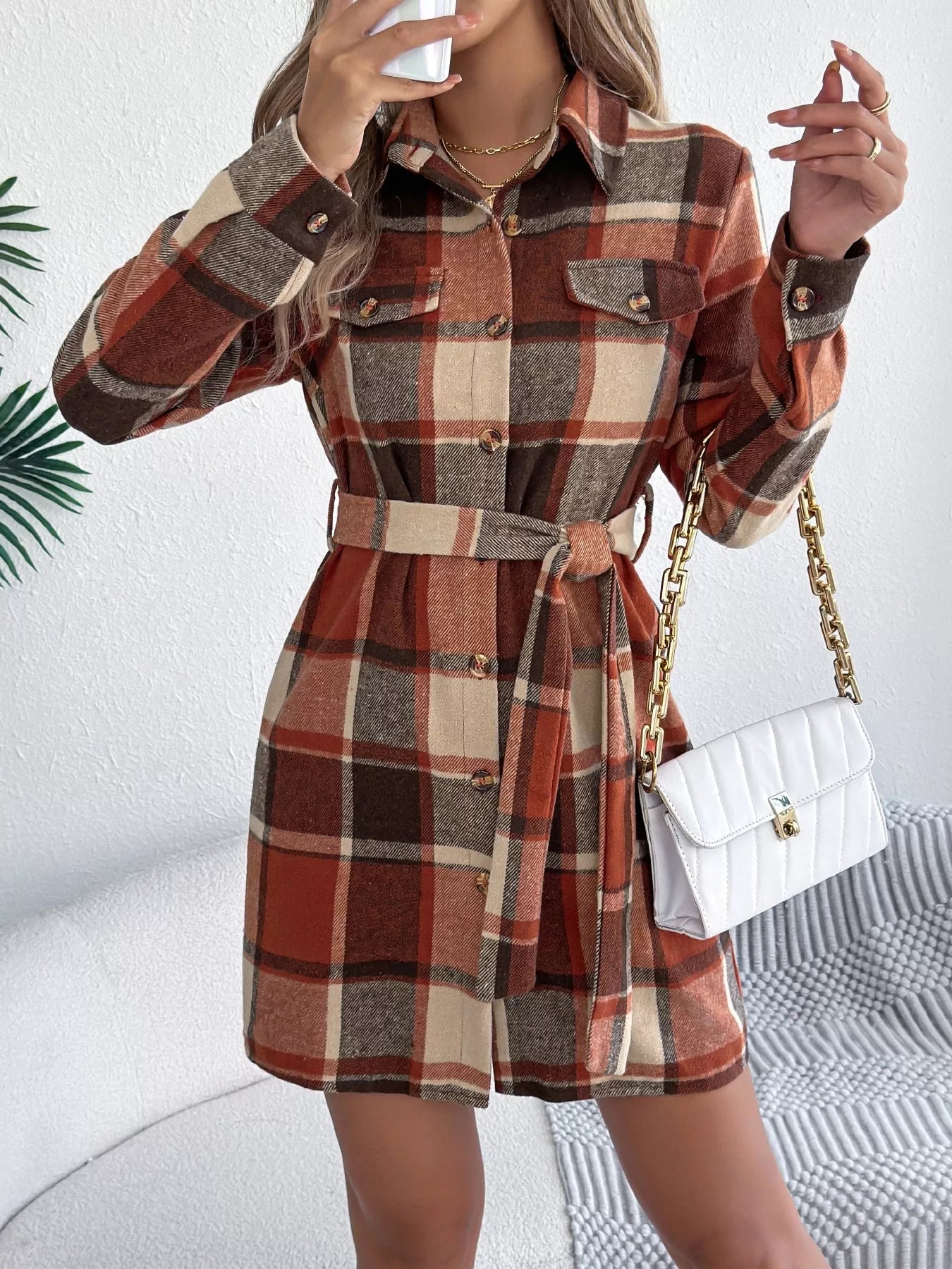 Plaid Button Front Tie Waist Shirt Dress fd869a2373c2474eb7a102ab1ffcc931-Max-Origin