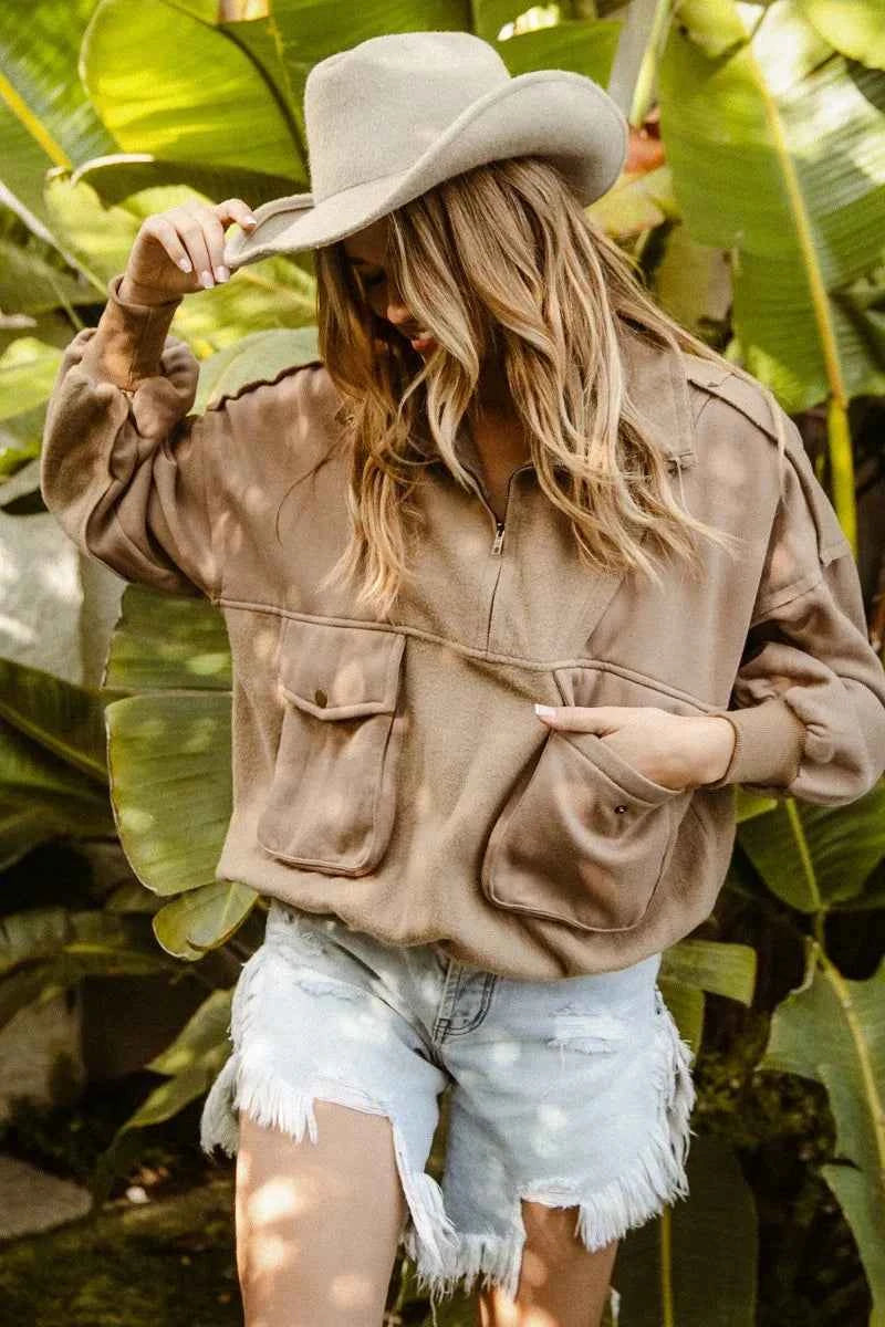 BiBi Half Zip Vintage Washed Fleece Pullover fd8b4dc7210744bf944692b8087708e1-Max-Origin