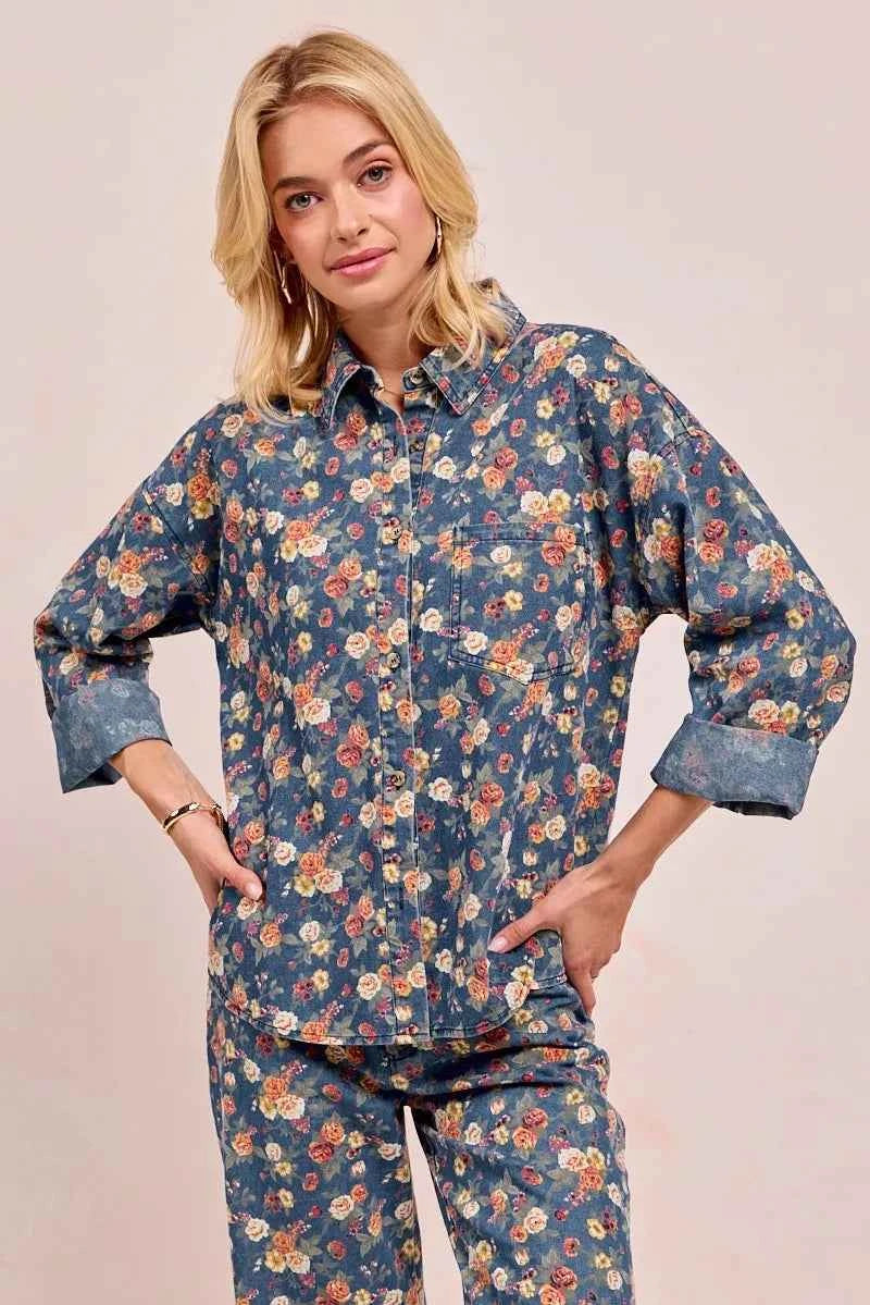 BiBi Washed Florla Print Denim Jacket fd92cf3e04694007b407910c257bfab7-Max-Origin