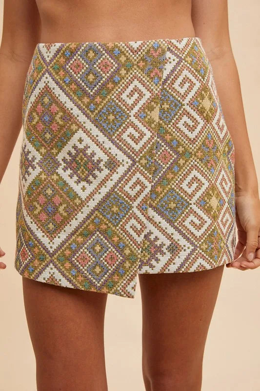 Annie Wear Ethic Woven Jacquard Wrap Mini Skirt YELLOW GREEN MULTI fd95a0c6e46b4d25ba293ea9f82dcd7d-Max-Origin