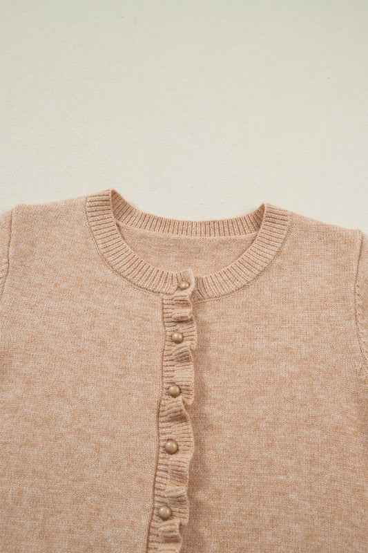 Solid Ruffle Trim Button Front Cardigan fd9fe94a-6879-4181-879b-c44afef59d27