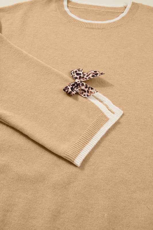Plus Size Leopard Bow Split Cuff Sweater fda5e6b3-03eb-4cd4-a6e7-ed8b892a4fef