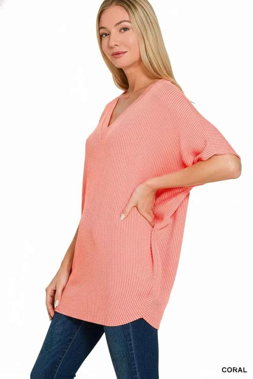 Zenana Raised Rib V-Neck Batwing Top fda627f8-d445-45e1-b4d2-a2e155a3227a-Max-Origin