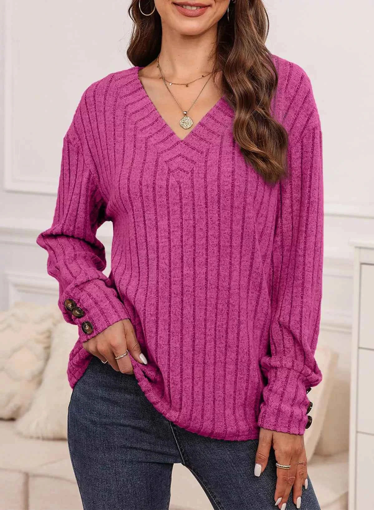 Ribbed Knit V-Neck Top fdac7002-192c-467f-b3c2-ce3890f2fd05-Max-Origin